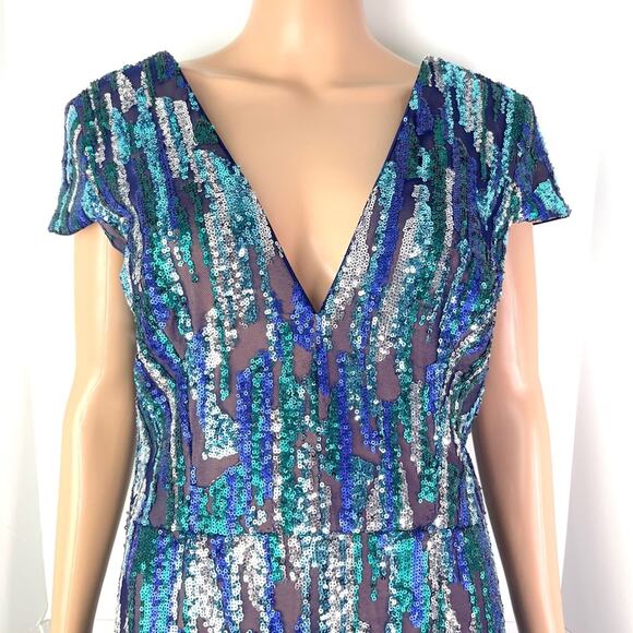 Dress the Population Zoe Sequin Blue Purple Sheath Mini Party Formal Dress - Picture 5 of 15